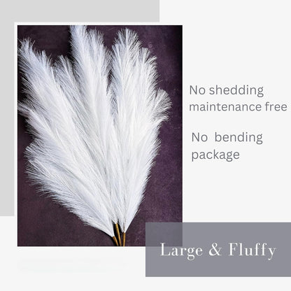 Artificial Pampas Grass 3 Stems 116cm White Large Faux Flowers Tall Vase Decor