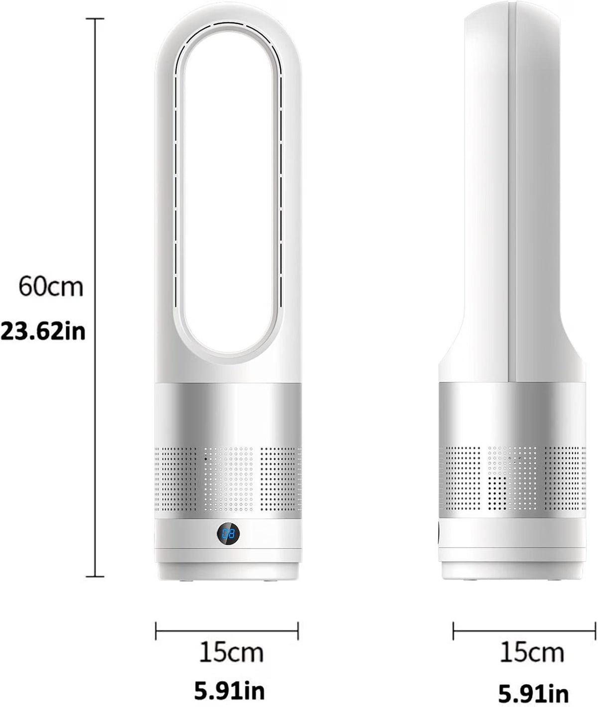 Bladeless Tower Fan 60cm Oscillating 8 Speed Remote LED Display 8H Timer