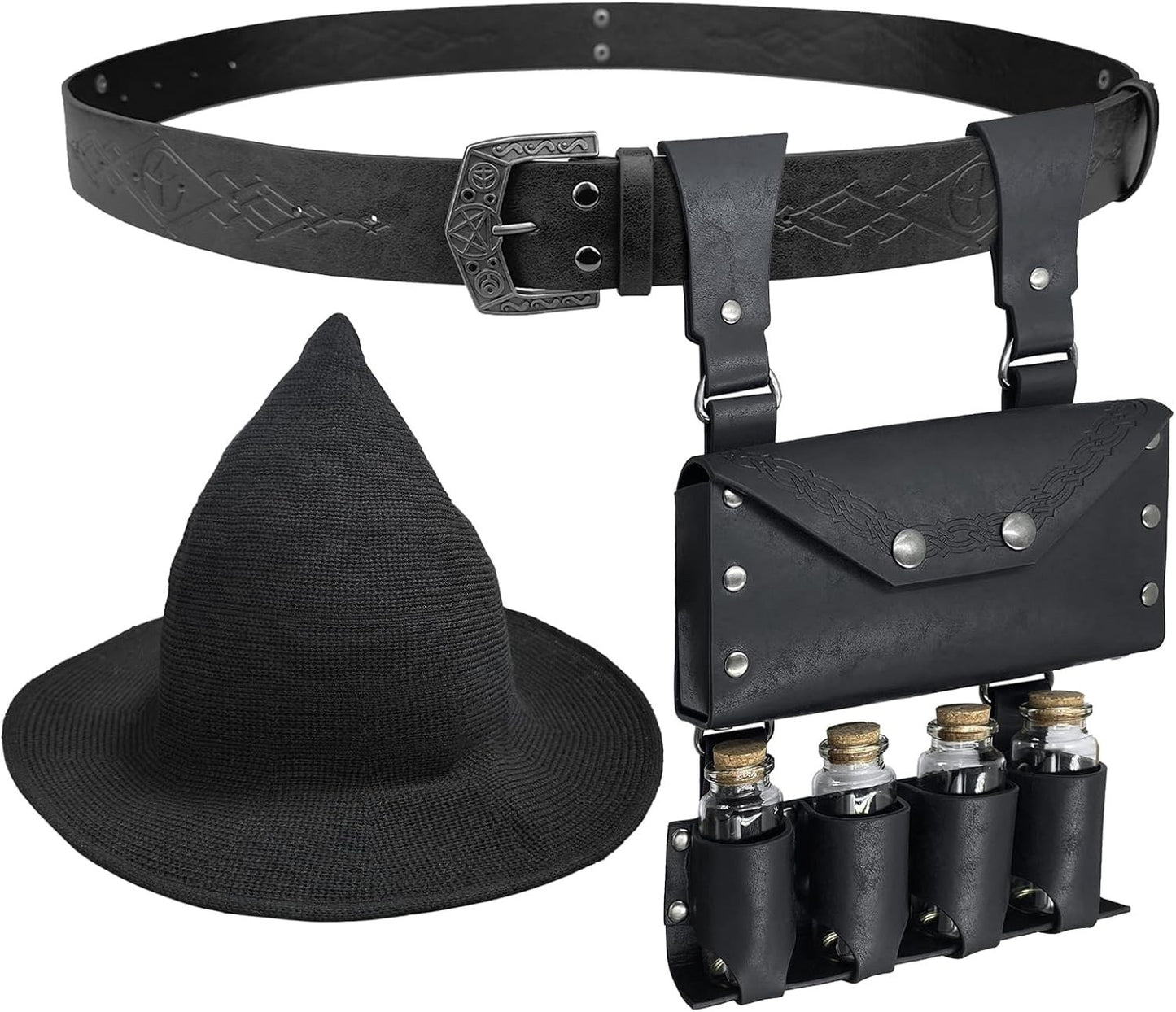 Witch Hat Belt Pouch Potion Vials Set Medieval Alchemy Cosplay Ren Faire 3PC