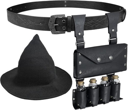 Witch Hat Belt Pouch Potion Vials Set Medieval Alchemy Cosplay Ren Faire 3PC