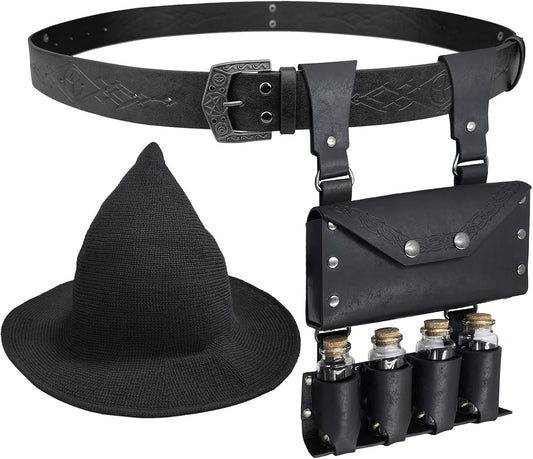 Witch Hat Belt Pouch Potion Vials Set Medieval Alchemy Cosplay Ren Faire 3PC