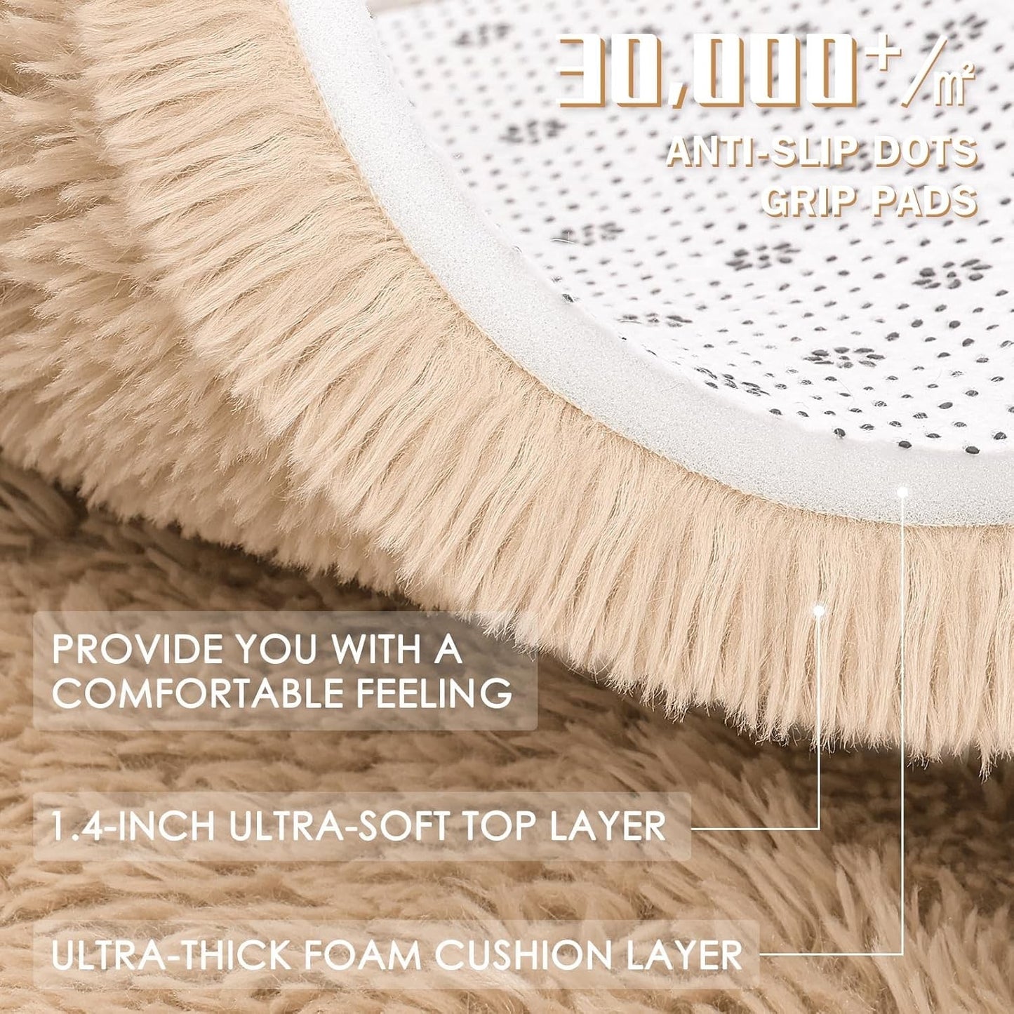 Large Shaggy Area Rug 300x400cm Beige Fluffy Non Slip Washable Carpet Kids Mat