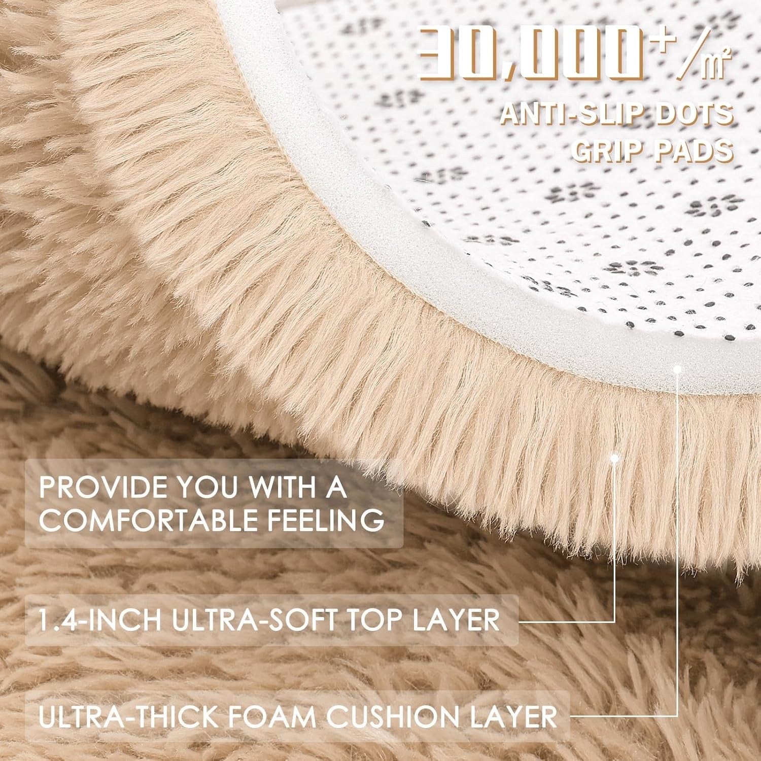 Large Shaggy Area Rug 300x400cm Beige Fluffy Non Slip Washable Carpet Kids Mat