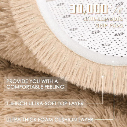 Large Shaggy Area Rug 300x400cm Beige Fluffy Non Slip Washable Carpet Kids Mat