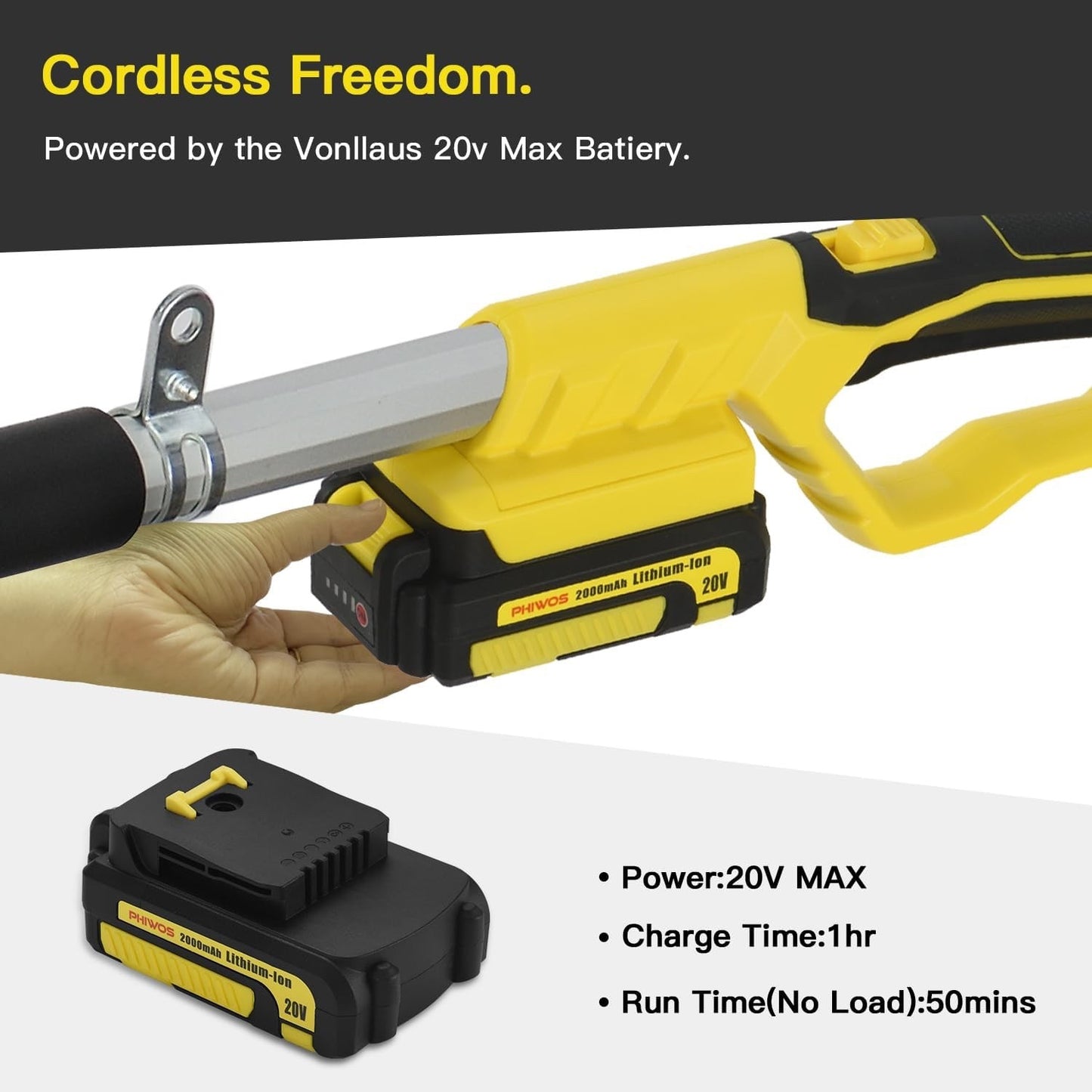 Cordless Pole Hedge Trimmer 20V 2 Batteries 2.4m Reach Adjustable Garden Cutter