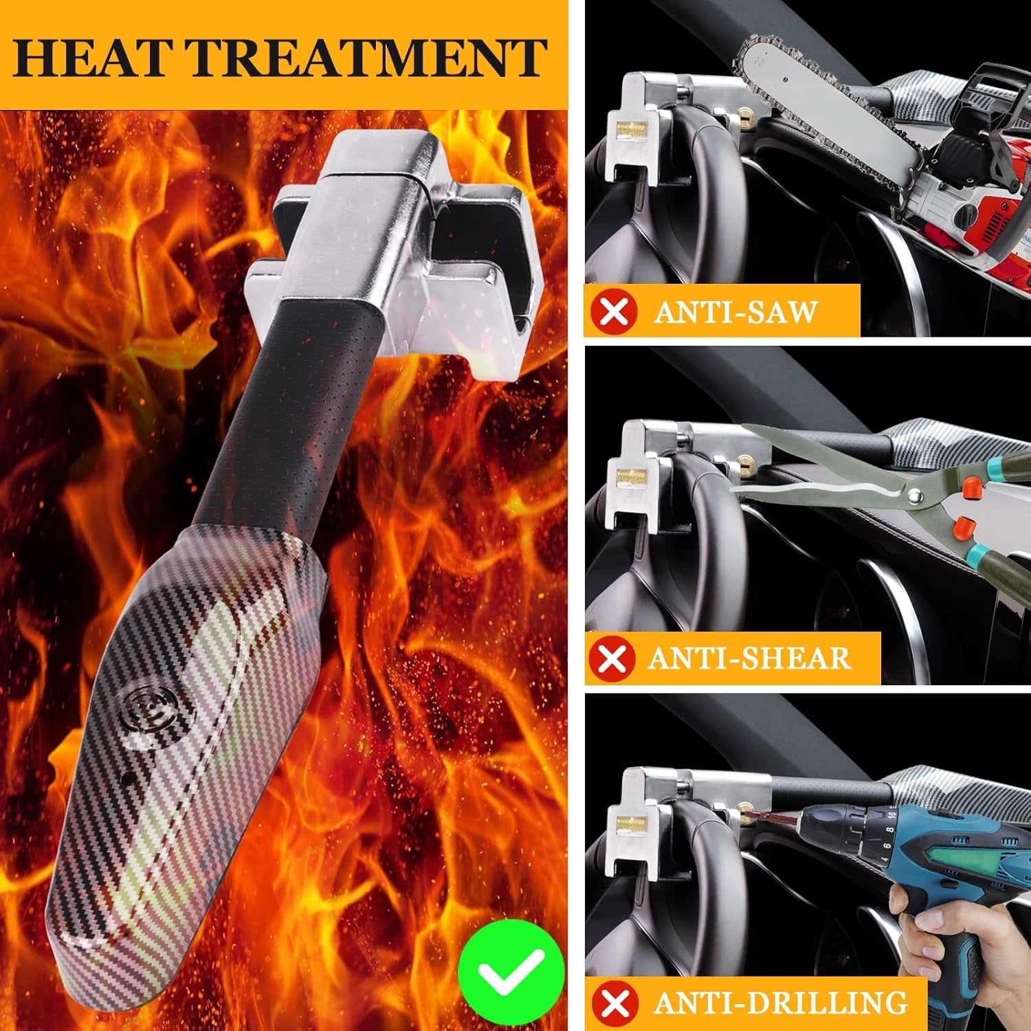 Tevlaphee Steering Wheel Lock with 120dB Alarm Anti-Theft Car Security Device