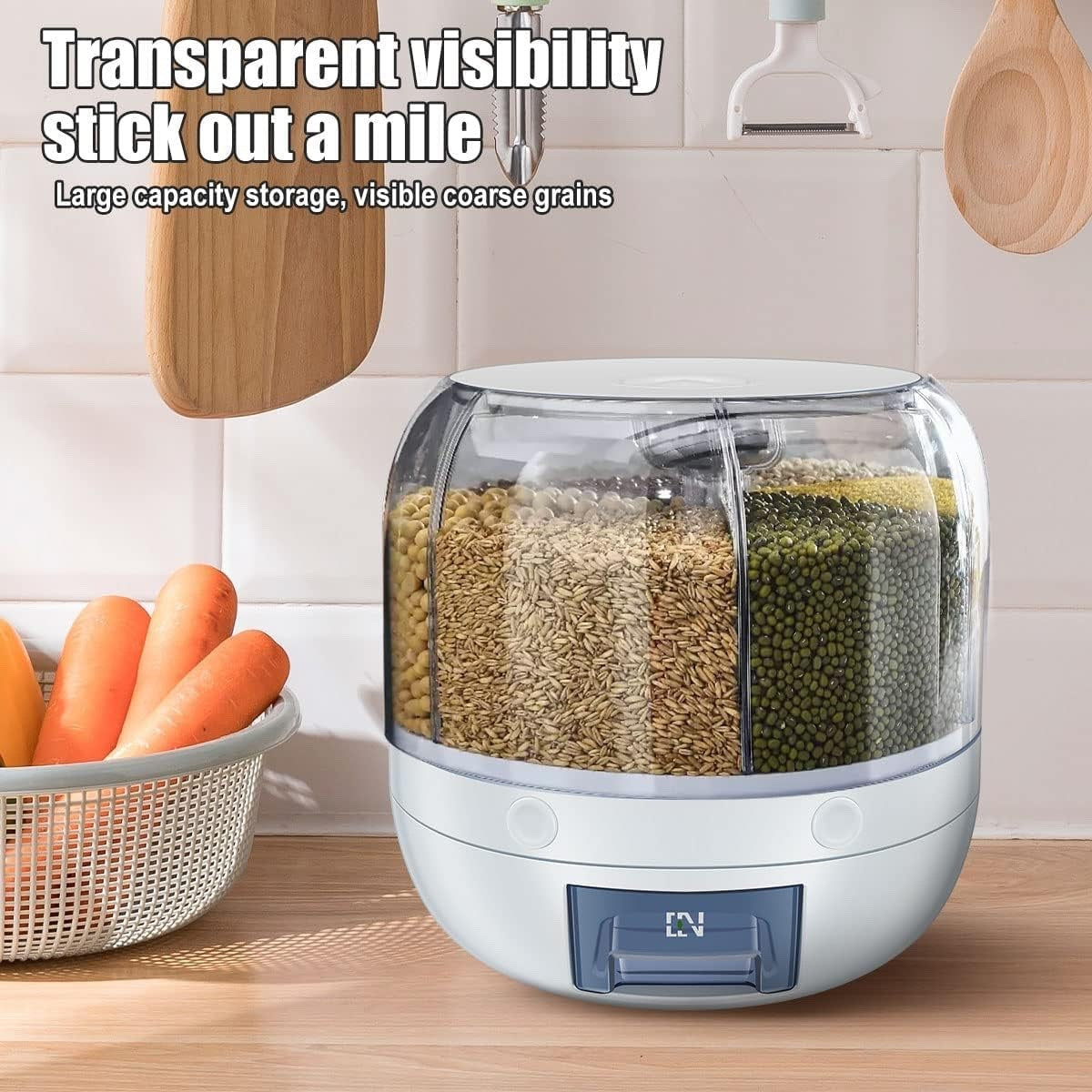 Rotating Dry Food Dispenser 6 Grid Rice Cereal Grain Storage Container Box