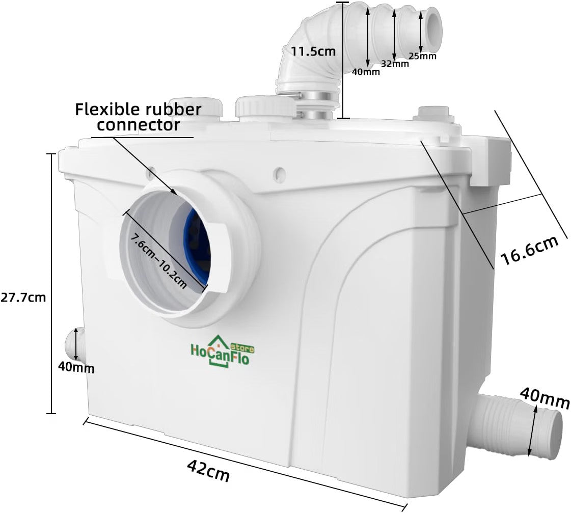 Macerator Sewage Pump 700W Self Cleaning 4 Inlet 9m Lift 100m Horizontal 190LPM