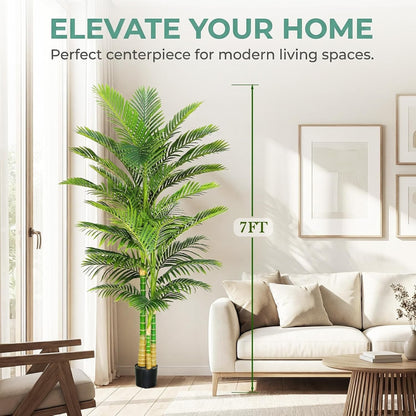 210cm Artificial Golden Cane Palm Tree Faux Indoor Plant 3 Trunks w Planter Pot