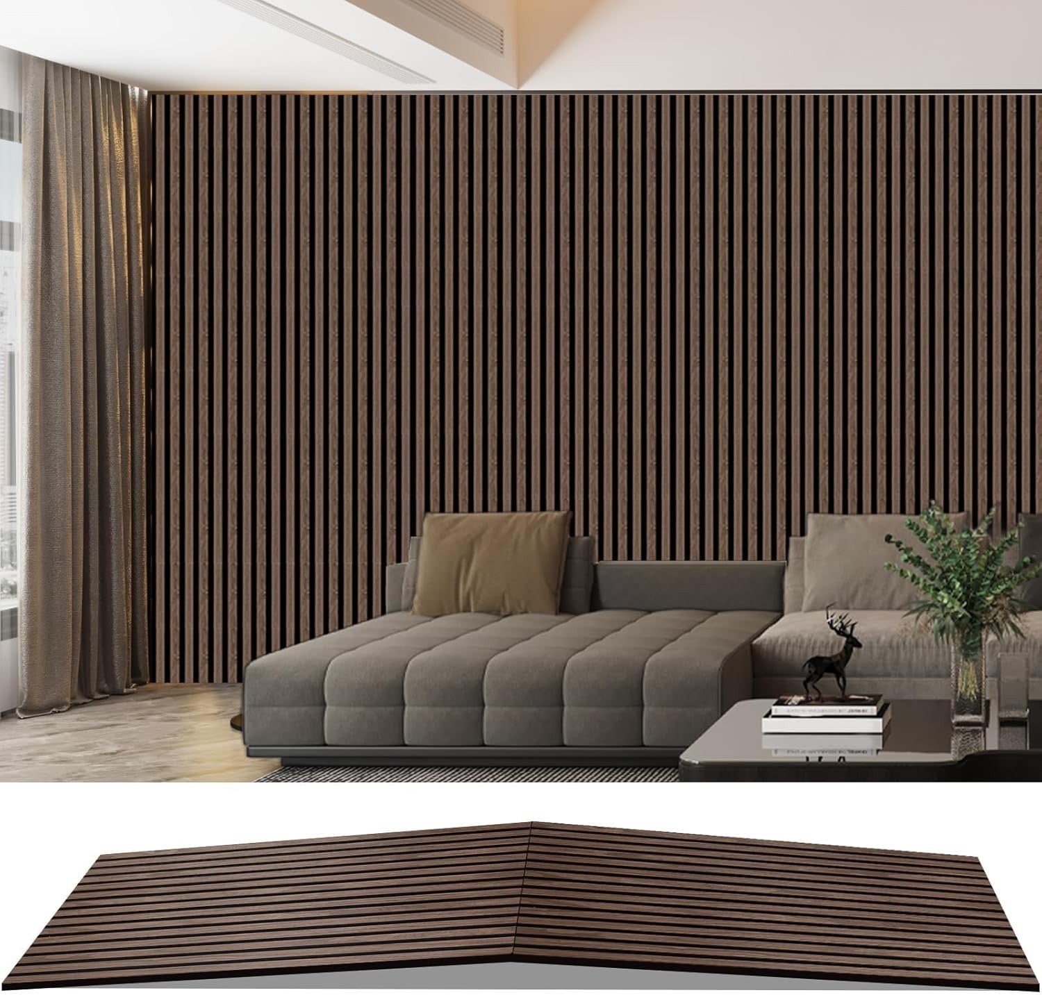 Wood Slat Wall Panels Acoustic 2400x600mm Sound Absorbing Black Walnut Foldable