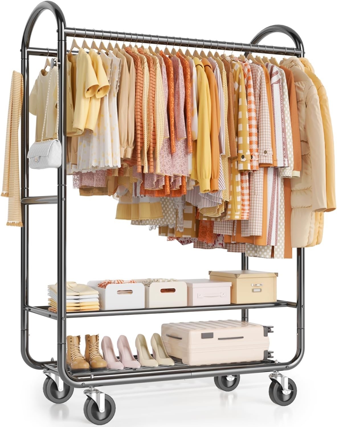 Clothes Rail Garment Rack Double Hanging Heavy Duty 326kg Wheels 2 Shelves Black