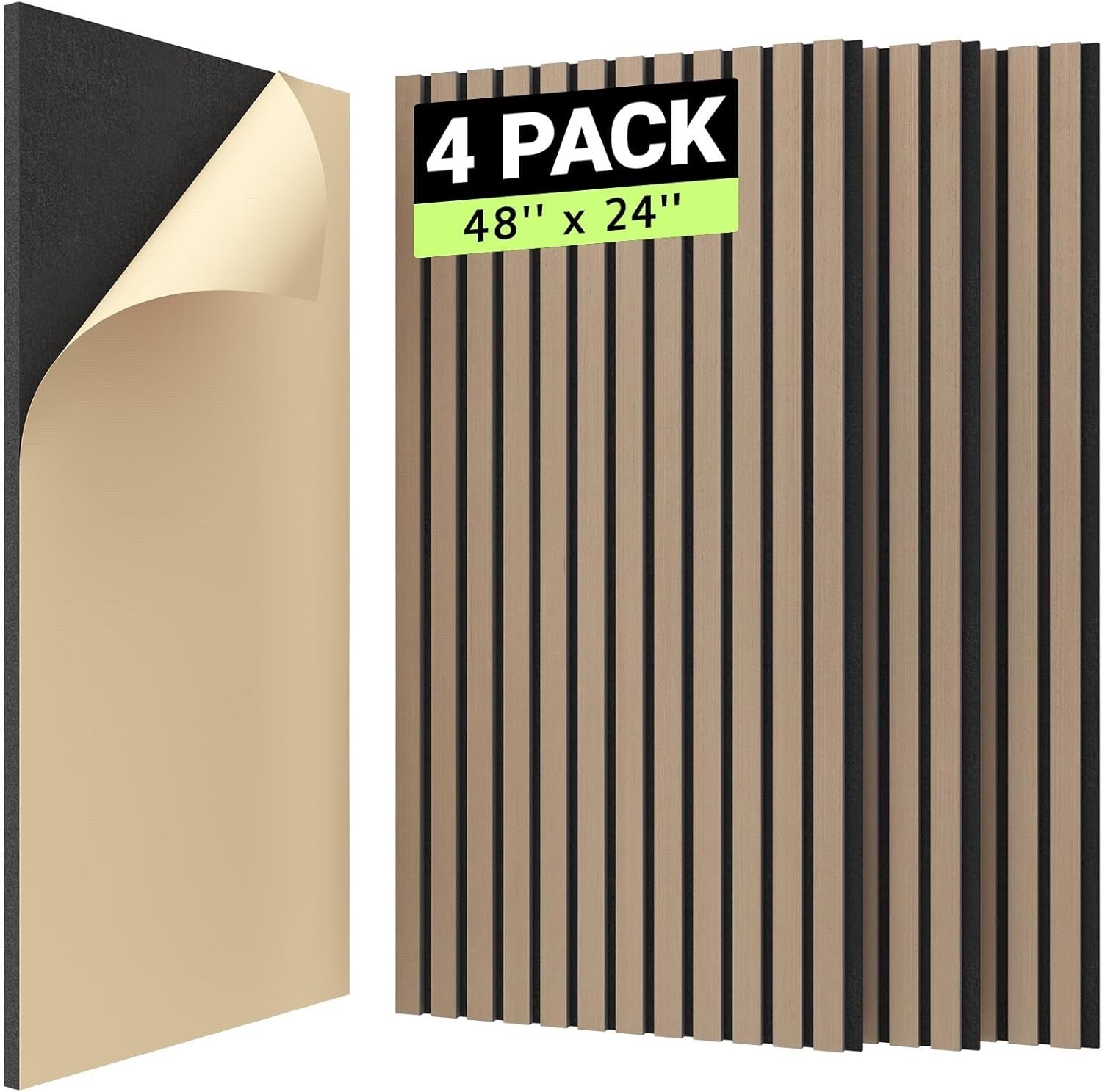 4 Pack Wood Slat Acoustic Wall Panels 48x24in Sound Absorbing Dark Walnut