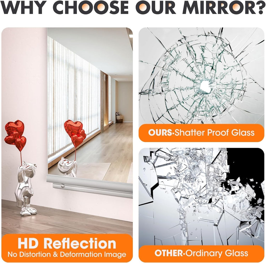 2PCS 55x21in Frameless Gym Wall Mirror Tempered Glass Full Body