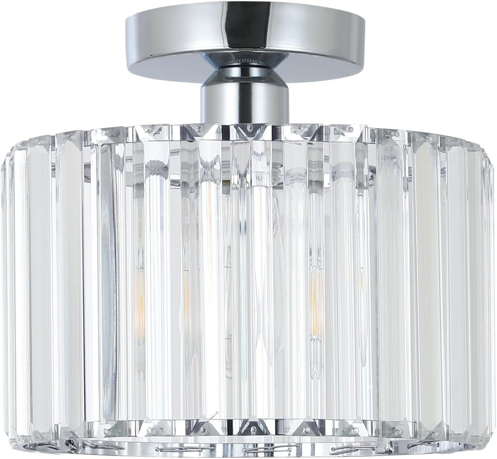 Crystal Ceiling Light Flush Mount Chrome Chandelier Glass Shade