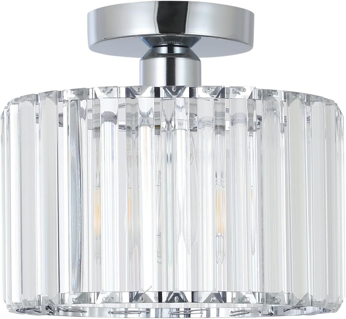 Crystal Ceiling Light Flush Mount Chrome Chandelier Glass Shade