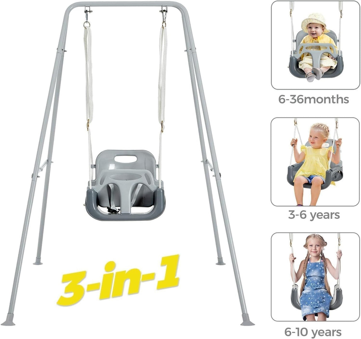 Swing Set Toddler  3-in-1 Foldable Metal Outdoor Safety Belt 4 Sandbags FUNLIO