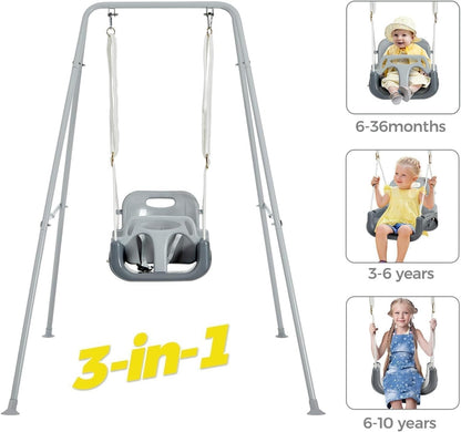 Swing Set Toddler  3-in-1 Foldable Metal Outdoor Safety Belt 4 Sandbags FUNLIO