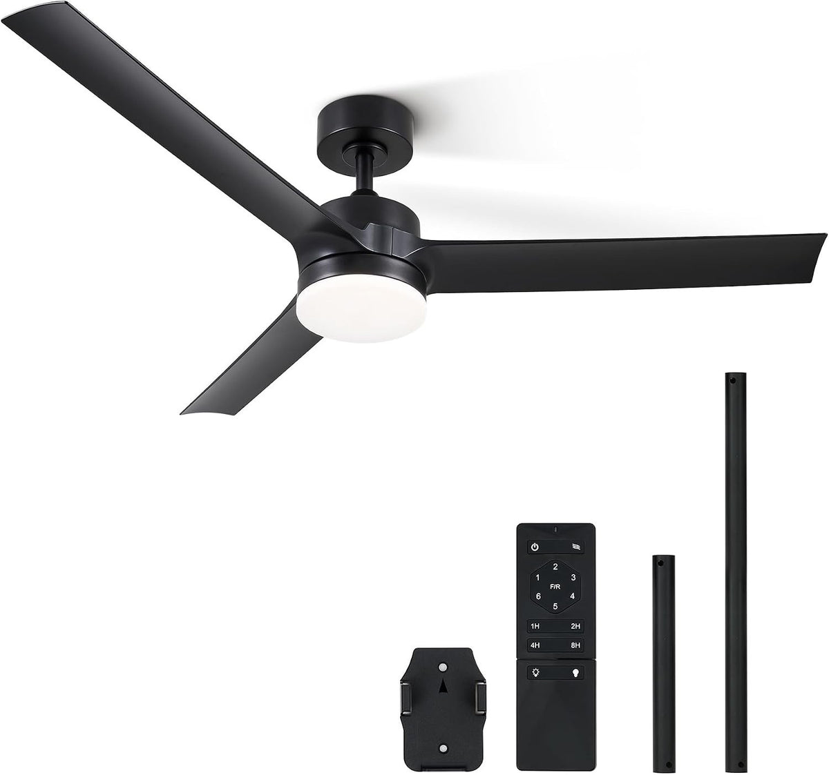 Ceiling Fan Light Remote Control 52 Inch Black 3 Blade 6 Speed Reversible DC Mot