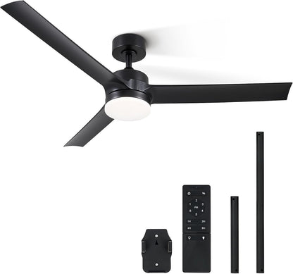 Ceiling Fan Light Remote Control 52 Inch Black 3 Blade 6 Speed Reversible DC Mot