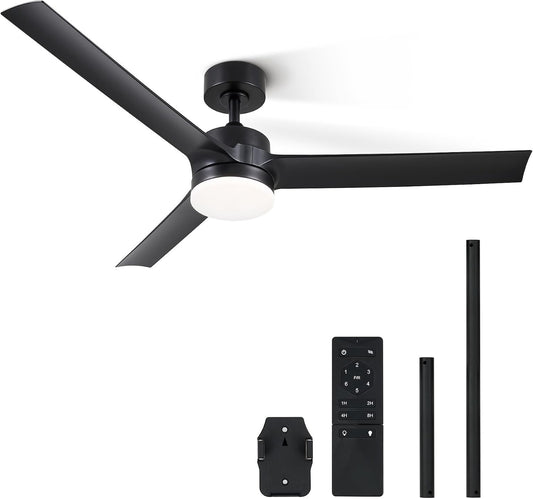 Ceiling Fan Light Remote Control 52 Inch Black 3 Blade 6 Speed Reversible DC Mot