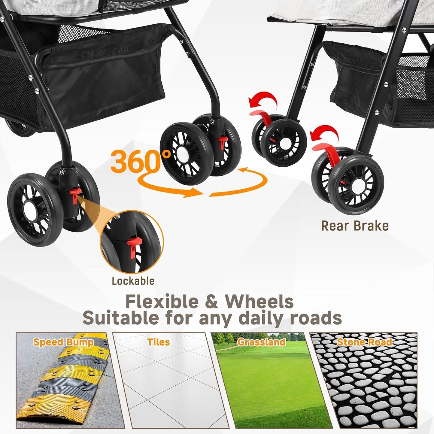 Pet Stroller Dog Pram 3-in-1 Cat Carrier Foldable 15kg Grey 4 Wheel Travel Bag
