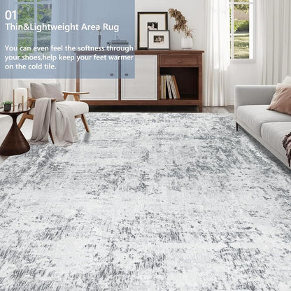 Large Area Rug Carpet 240x340cm Grey Abstract Washable Non Slip Faux Wool Modern