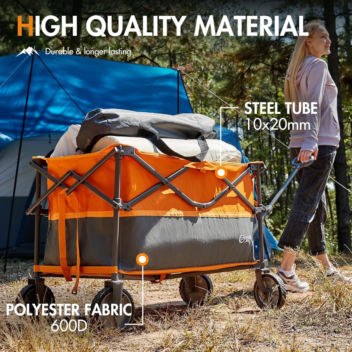 Folding Festival Trolley Cart 300L Heavy Duty Garden Camping Beach Wagon Orange