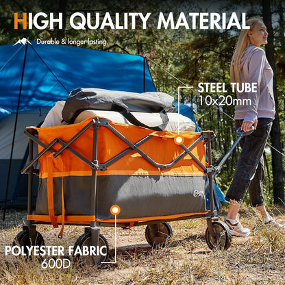 Folding Festival Trolley Cart 300L Heavy Duty Garden Camping Beach Wagon Orange