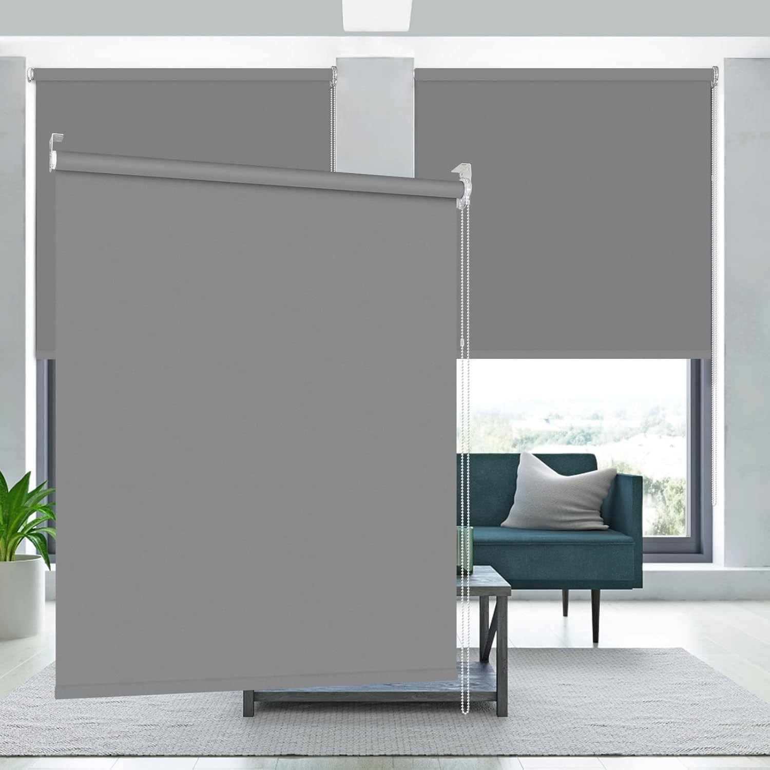 Grey Blackout Roller Blind Thermal UV Waterproof Window Shade Indoor