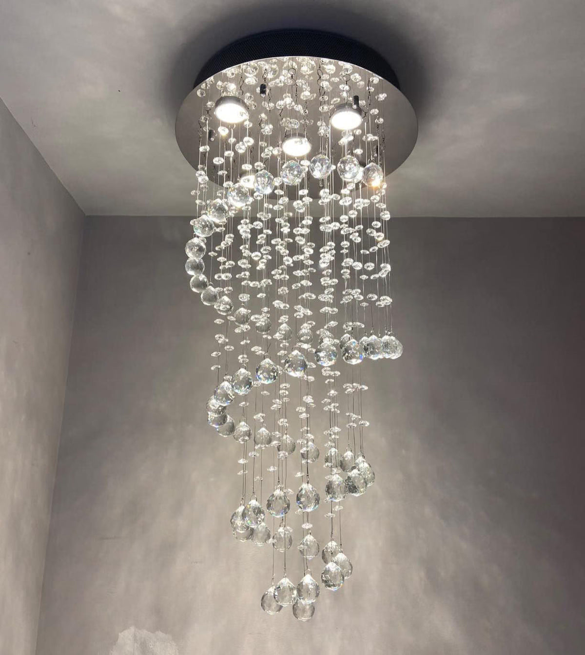 Crystal Chandelier Ceiling Light K9 Raindrop Spiral Chrome 40x80cm 5x GU10 Bulbs