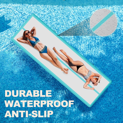Inflatable Tumbling Gym Mat 10cm High 2 metres length Light Green with Air Pump