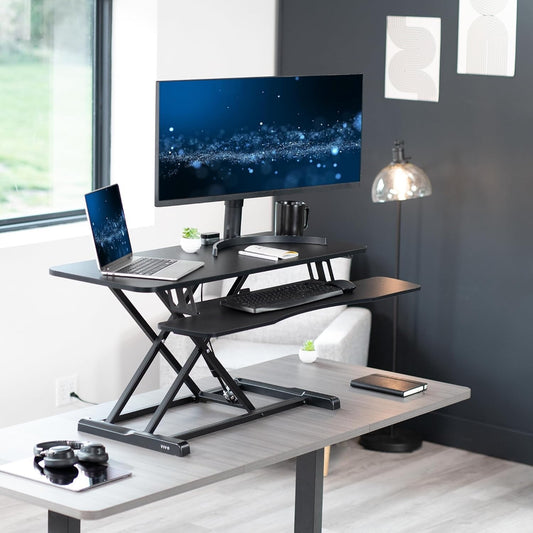 VIVO 107 cm Desk Converter, K Series Height Adjustable Sit to Stand Riser