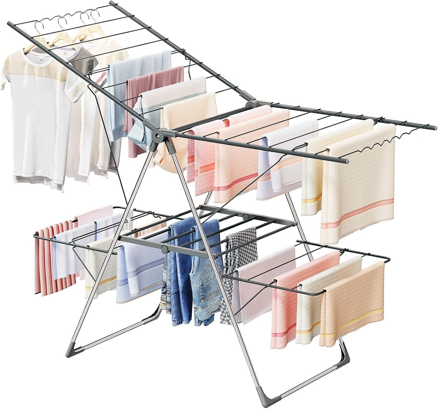 Clothes Airer Drying Rack 33 Rails Foldable Height Adjustable Indoor Outdoor