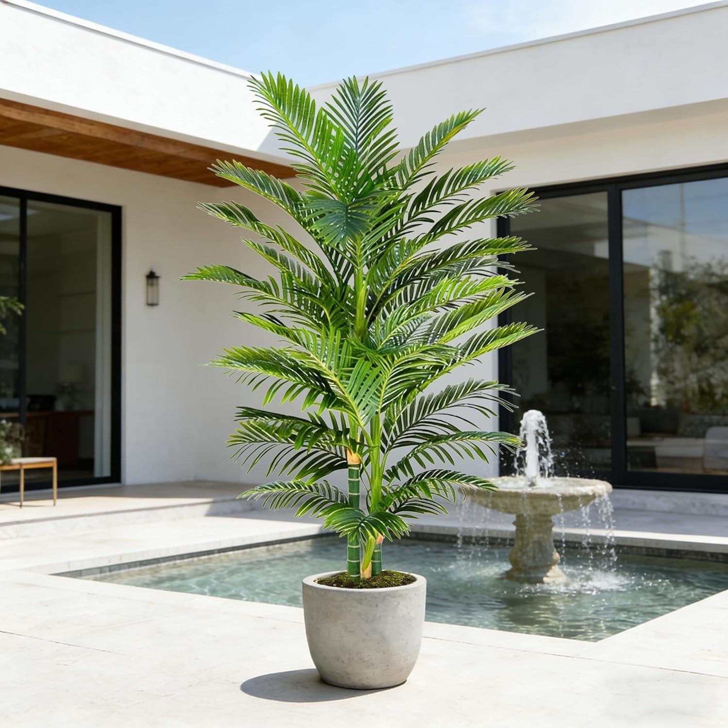 210cm Artificial Golden Cane Palm Tree Faux Indoor Plant 3 Trunks w Planter Pot