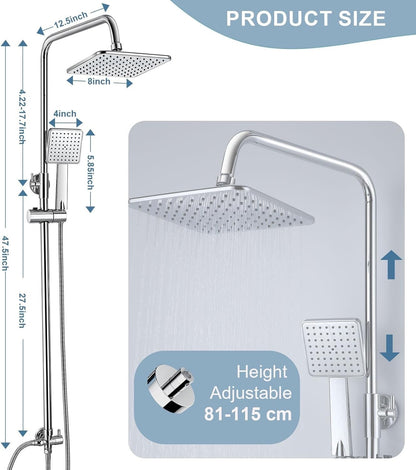 Shower Riser Rail Kit Rainfall Head Handheld Chrome Bathroom Mixer Set Hose