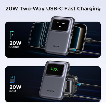 Magnetic Wireless Power Bank 10000mAh 20W USB-C Foldable Stand TFT Black Charger