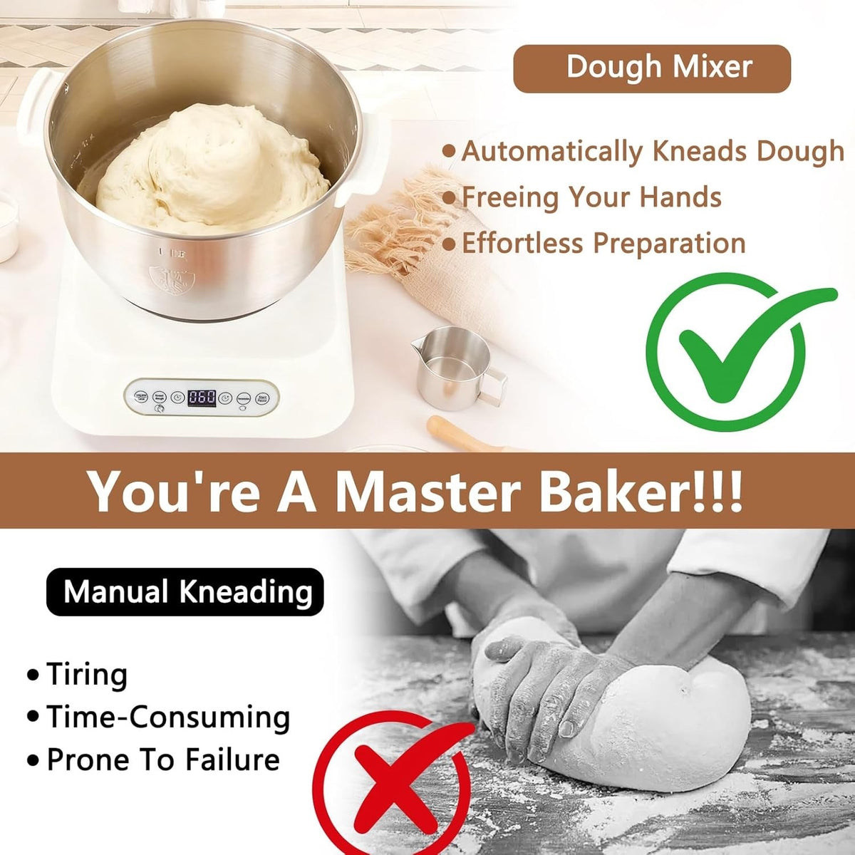 7L Dough Mixer 200W Stainless Steel Food Mixer With Fermentation 25-38C Stand