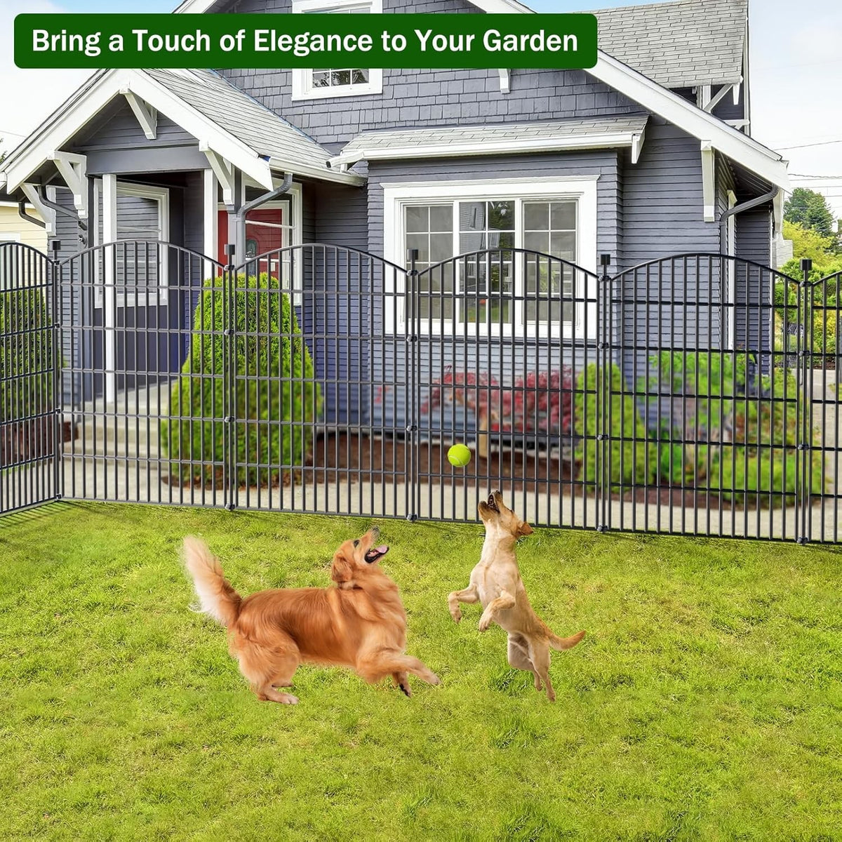 Metal Garden Fence Panels Dog Barrier 10 Panel Gate 102cm High 7.2m Long Black