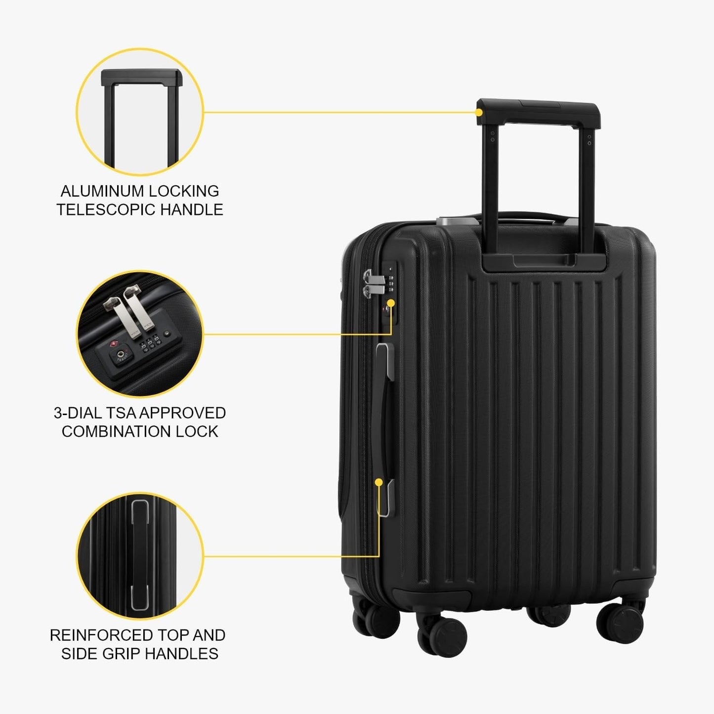 Carry On Suitcase Luggage 20 Inch Expandable Hardside TSA Lock Wheels Black