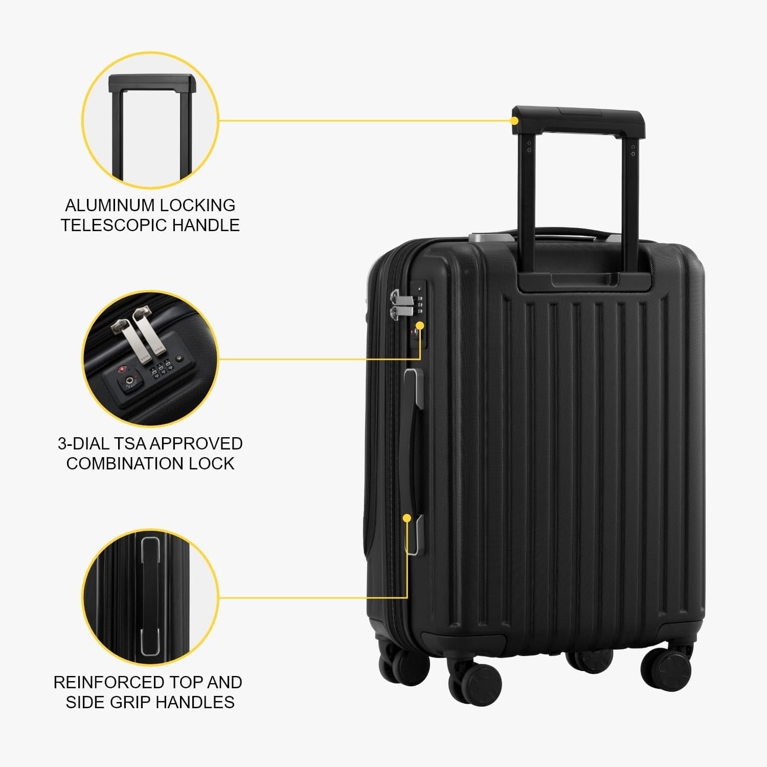 Carry On Suitcase Luggage 20 Inch Expandable Hardside TSA Lock Wheels Black
