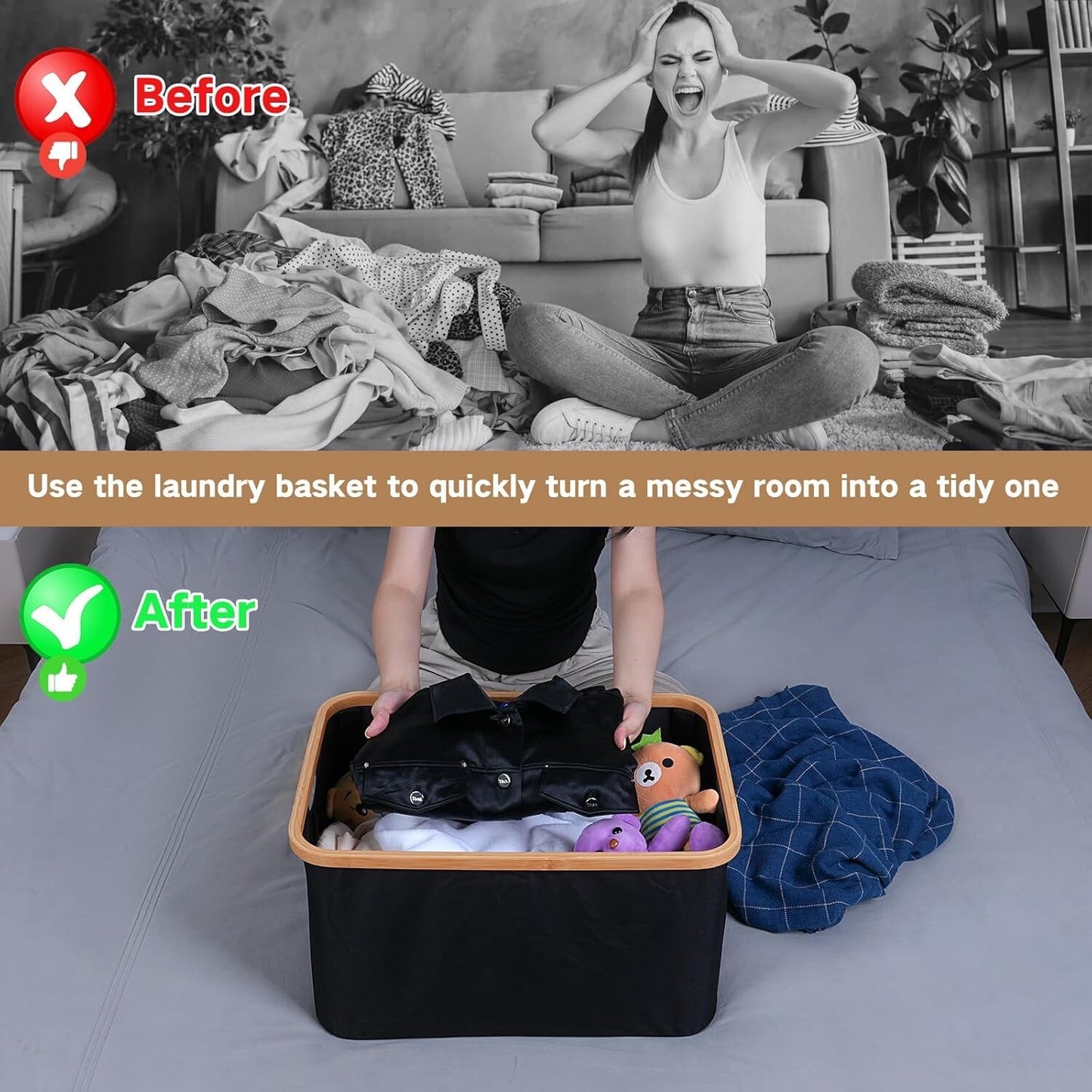 efluky Foldable Laundry Basket 60L Collapsible Storage Basket 2pc