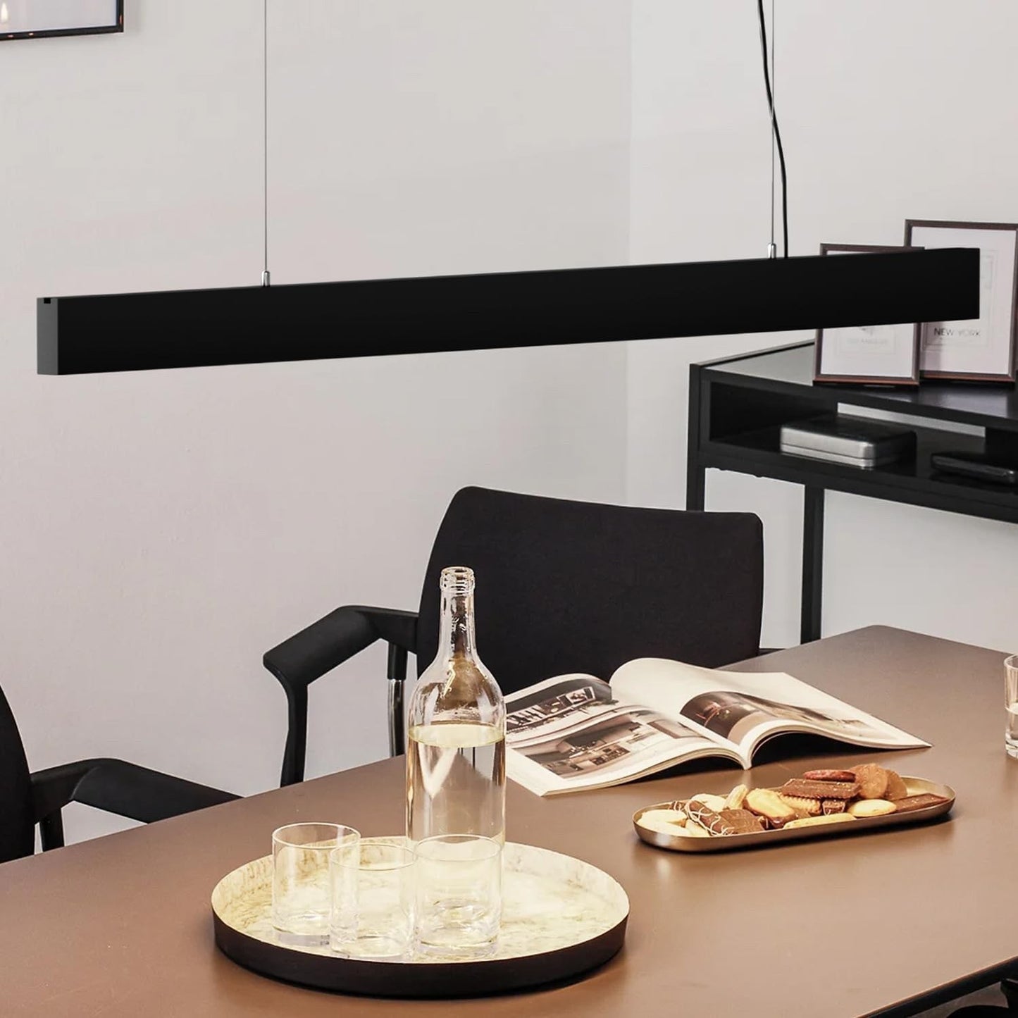 LED Pendant Light 120cm 38W Linear Kitchen Island Bar Black 4000K Adjustable