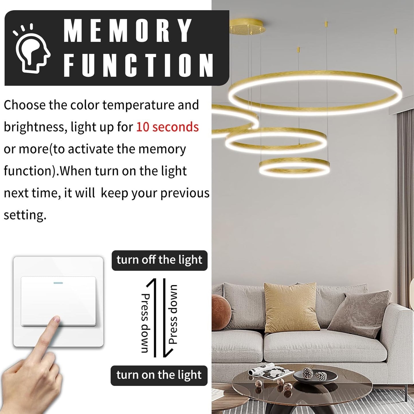 4 Ring LED Pendant Light 40+60+80+100cm Gold Dimmable 3000-6500K Kitchen Island