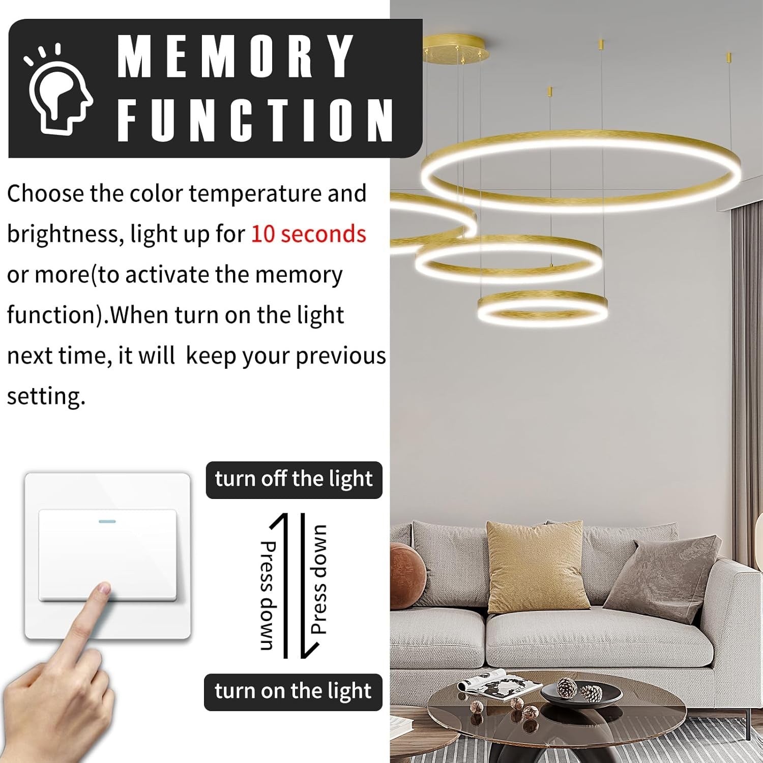 4 Ring LED Pendant Light 40+60+80+100cm Gold Dimmable 3000-6500K Kitchen Island