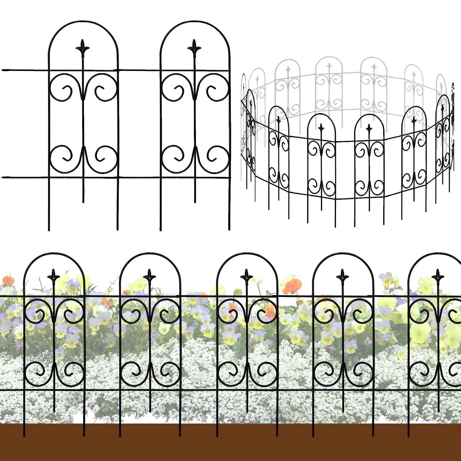Thealyn Metal Garden Fence Border 82cm Rustproof Wrought Iron Barrier 6.1m