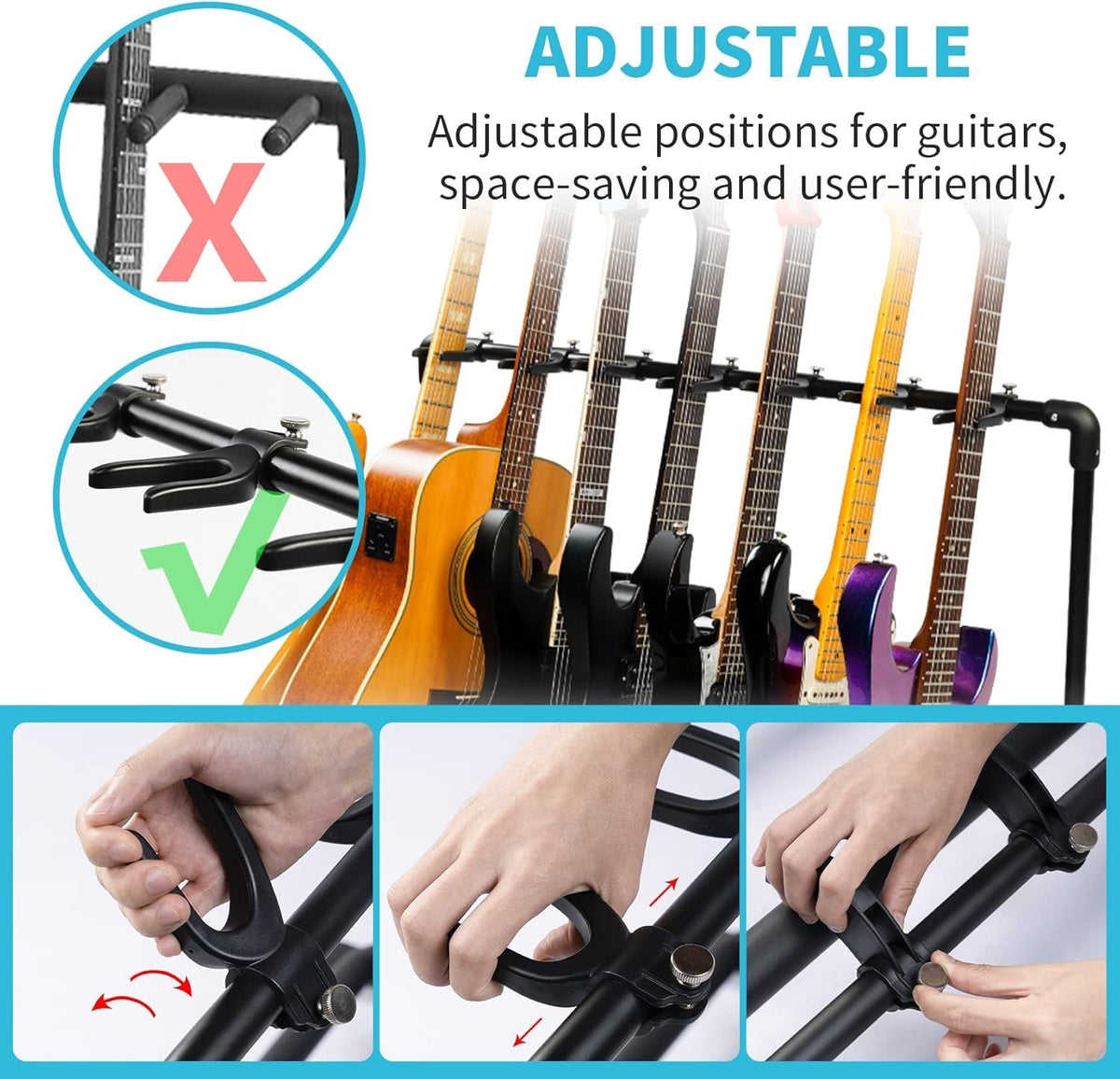 Multi Guitar Rack Stand 7 Holder Foldable Adjustable Acoustic Electric Bass