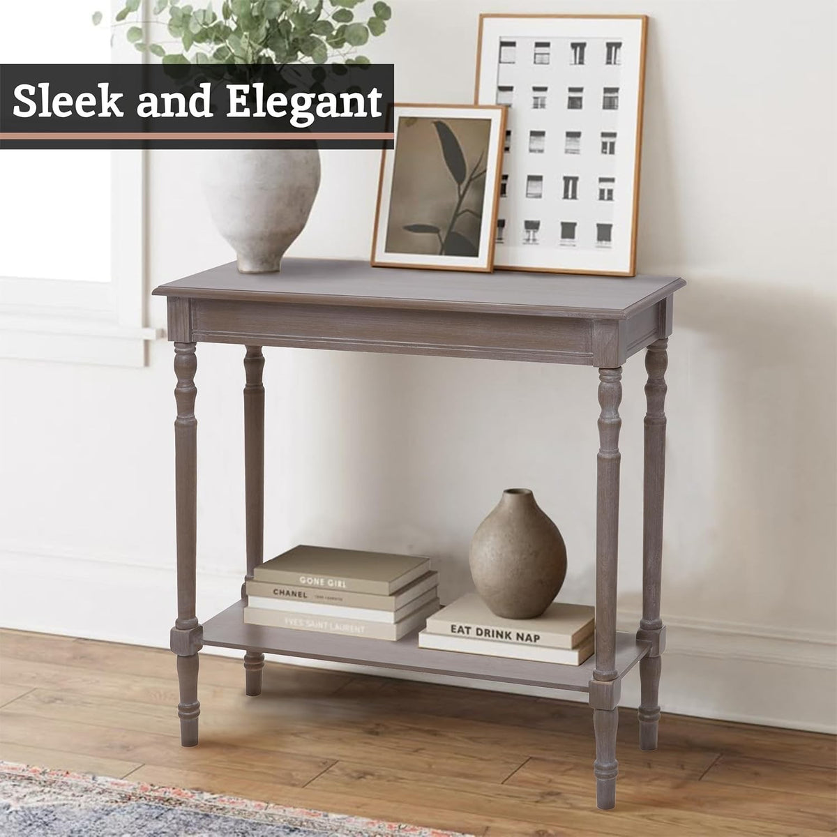 Console Table Hallway Wooden Oak Washed Grey Narrow Side Furniture Shelf Vintage