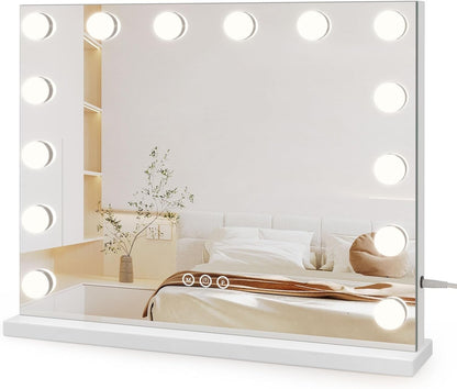 Makeup Mirror LED Hollywood 42x50cm 14 Lights 3 Colour Dimmable 10x Zoom USB