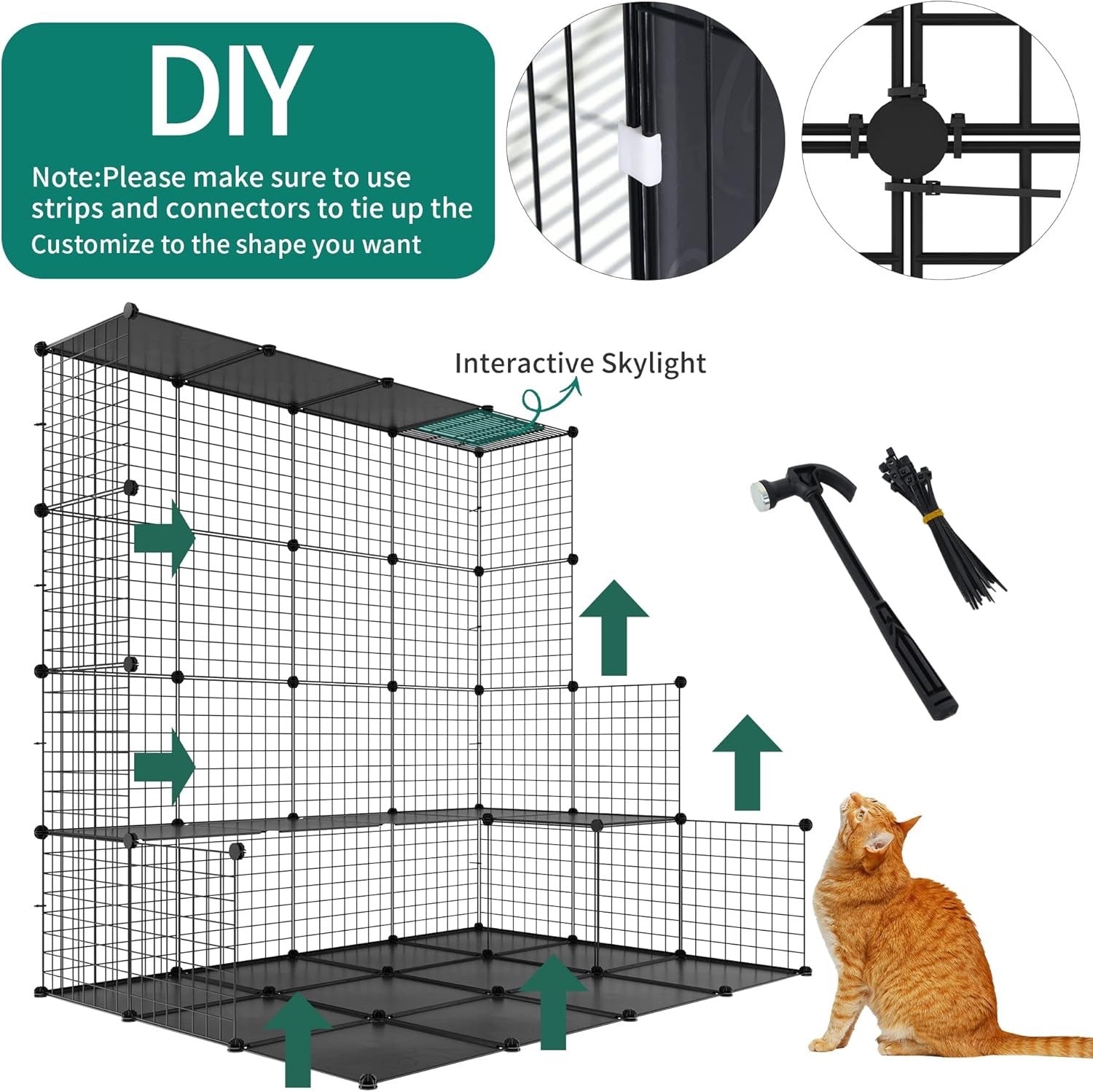 YITAHOME Large Metal Cat Cage Indoor Catio 4-Tier Playpen with Hammock – Black