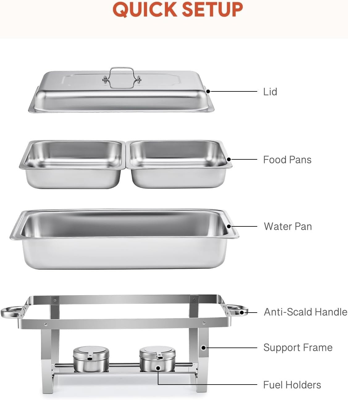 Wilprep 9L Chafing Dish Set of 2 Stainless Steel Buffet Food Warmers with Pans